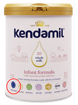 Kendamil packaging with the EU logo highlighted