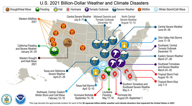 2021 Billion-Dollar Weather and Climate Disasters Map